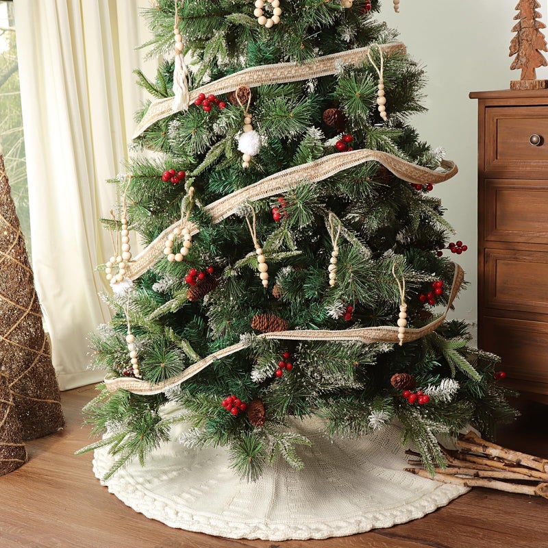 LimBridge 36 Inch Christmas Tree Skirt: Pencil Tree Skirt for 6FT Tree, Braided Cable Knit Cream White Small Tree Skirt, Vintage Tree Skirts, Rustic Farmhouse Christmas Decorations - Image 5